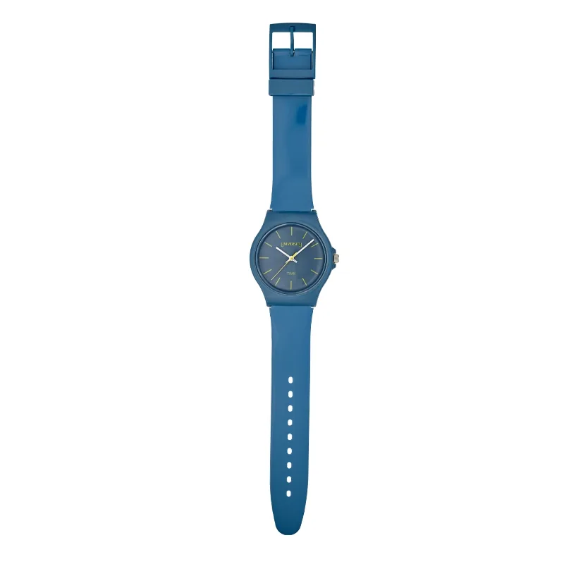 Reloj Reloj university analogo, Unisex, tablero redondo colores verde y azul, estilo index, pulso plastico color azul