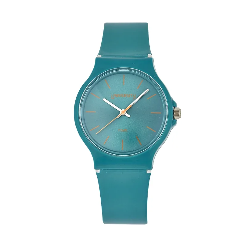 Reloj Reloj university analogo, Unisex, tablero redondo colores verde y rojo, estilo index, pulso plastico color verde