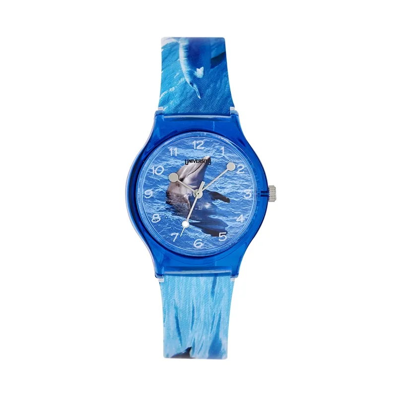 Reloj Reloj university analogo, para Mujer niña, tablero redondo color azul, estilo arabigos, pulso plastico color azul