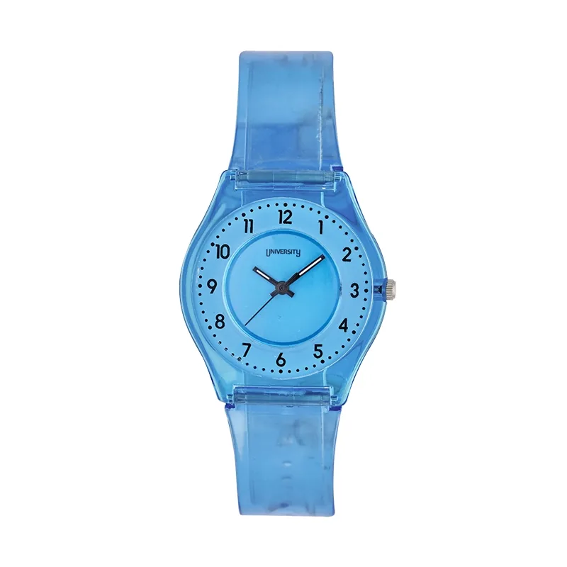 Reloj Reloj university analogo, Unisex, tablero redondo color azul, estilo arabigos, pulso plastico color azul