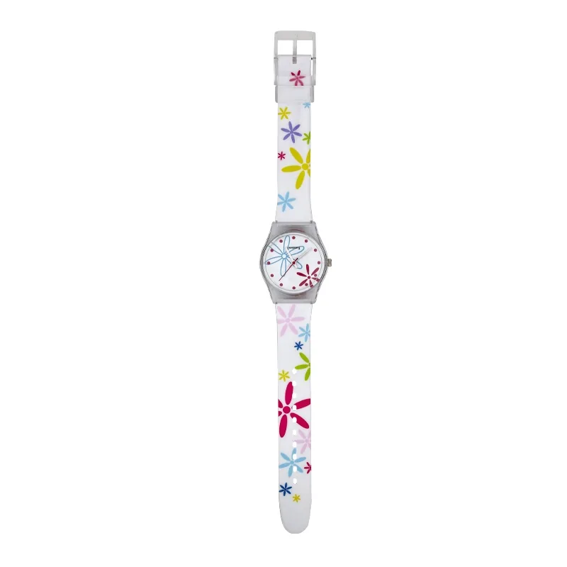 Reloj Reloj university analogo, para Dama, tablero redondo color blanco, estilo puntos, pulso plastico colores blanco y azul