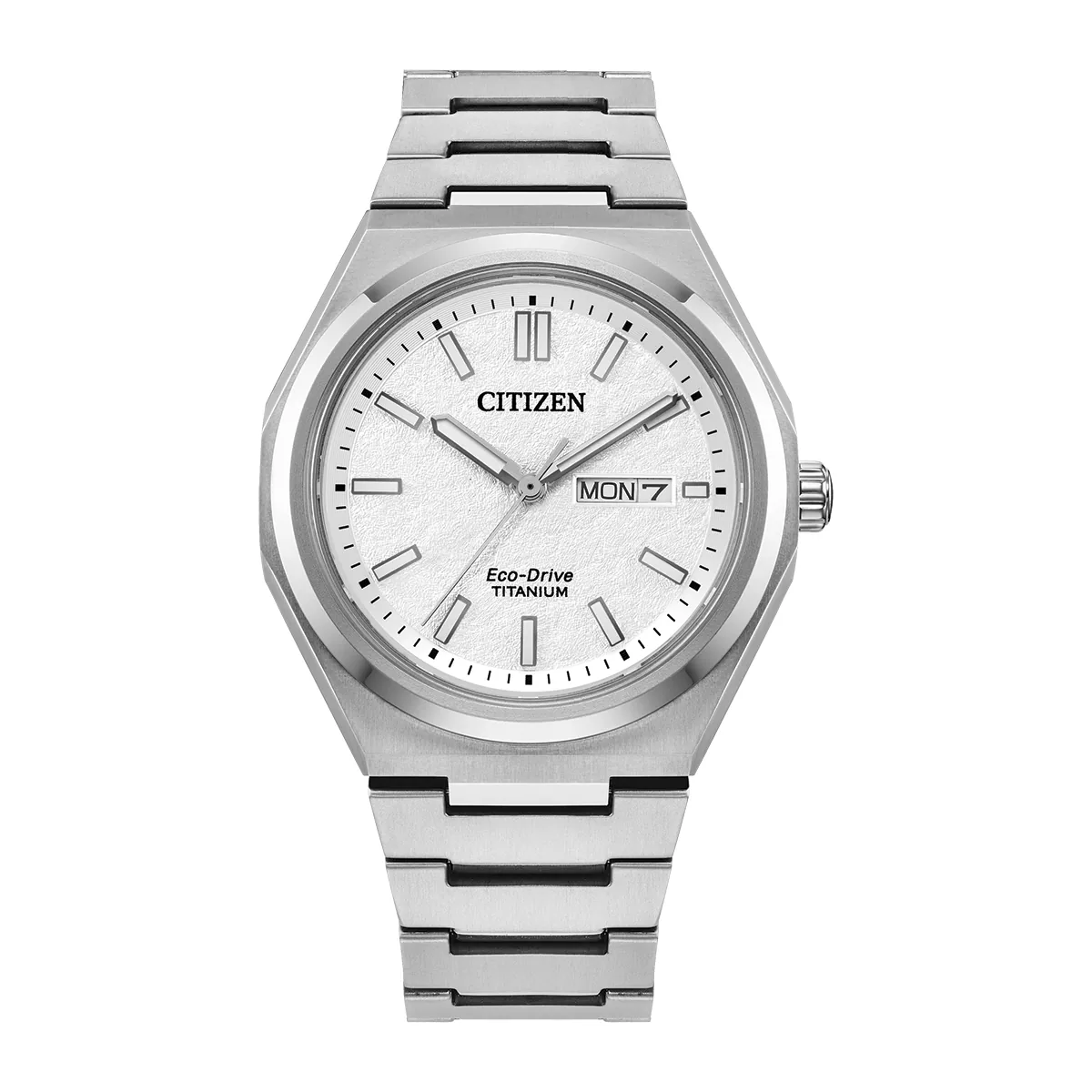 Reloj Citizen análogo, para Hombre, tablero redondo color plateado, estilo index, pulso titanium super color plateado, calendario