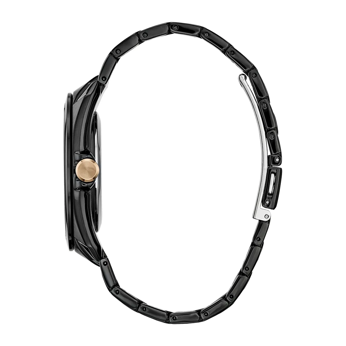 Reloj Citizen análogo, para Hombre, tablero redondo color negro, estilo index, pulso acero color negro, calendario