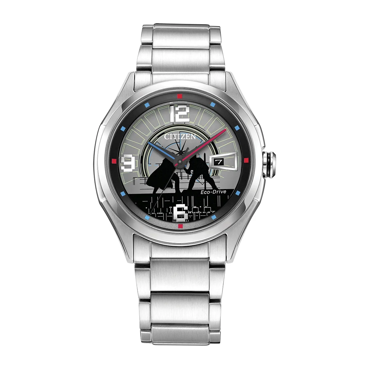 Reloj Citizen análogo, para Hombre, tablero redondo colores gris y negro, estilo puntos + arábigo, pulso acero color plateado, calendario