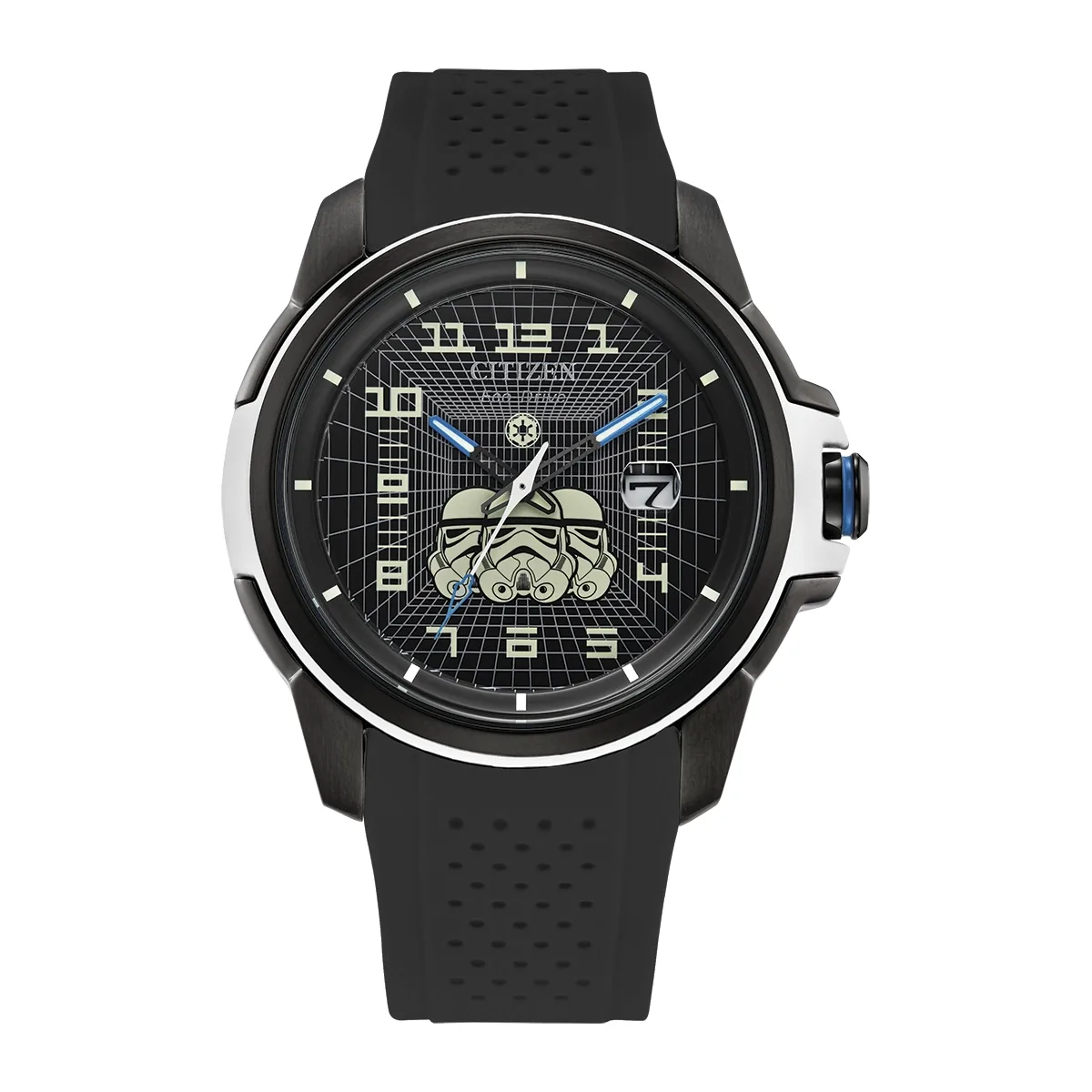Reloj Citizen análogo, para Hombre, tablero redondo color negro, estilo arábigos, pulso silicona color negro, calendario