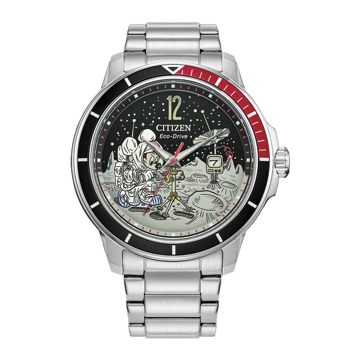 Reloj Citizen análogo, para Hombre, tablero redondo colores plateado y negro, estilo puntos + arábigo, pulso acero color plateado, calendario