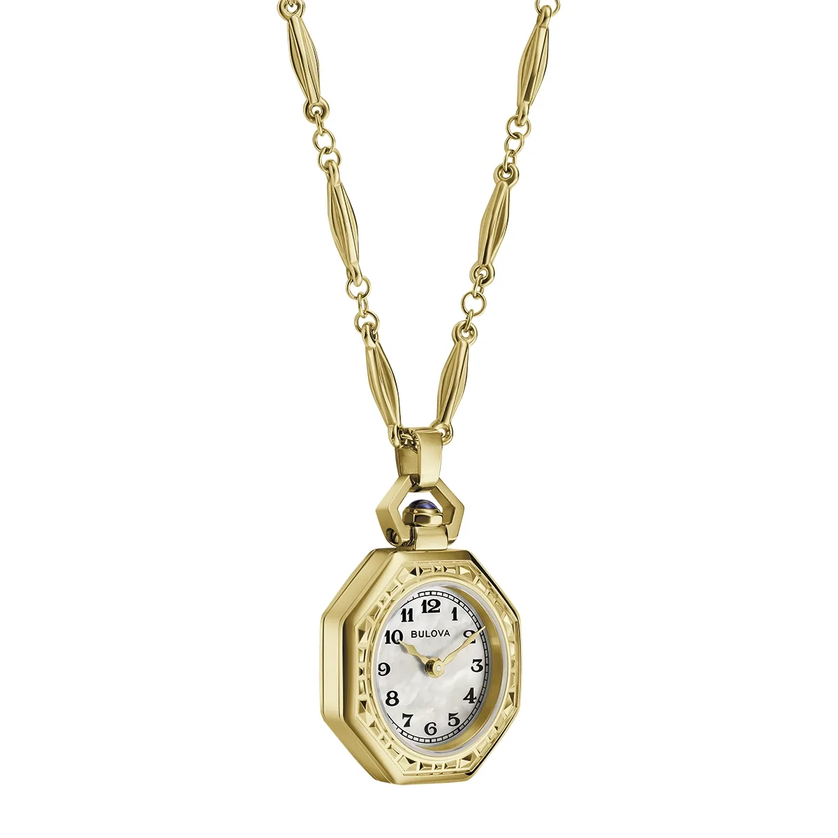 Reloj Bulova análogo, para Dama, tablero redondo color blanco, estilo arábigos, pulso acero color dorado