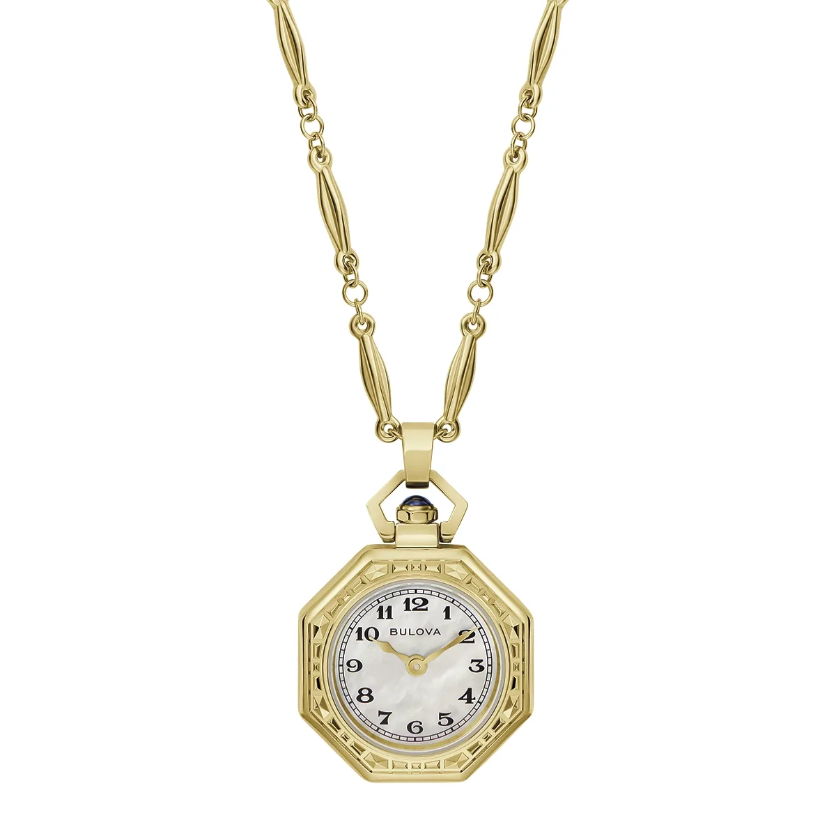 Reloj Bulova análogo, para Dama, tablero redondo color blanco, estilo arábigos, pulso acero color dorado