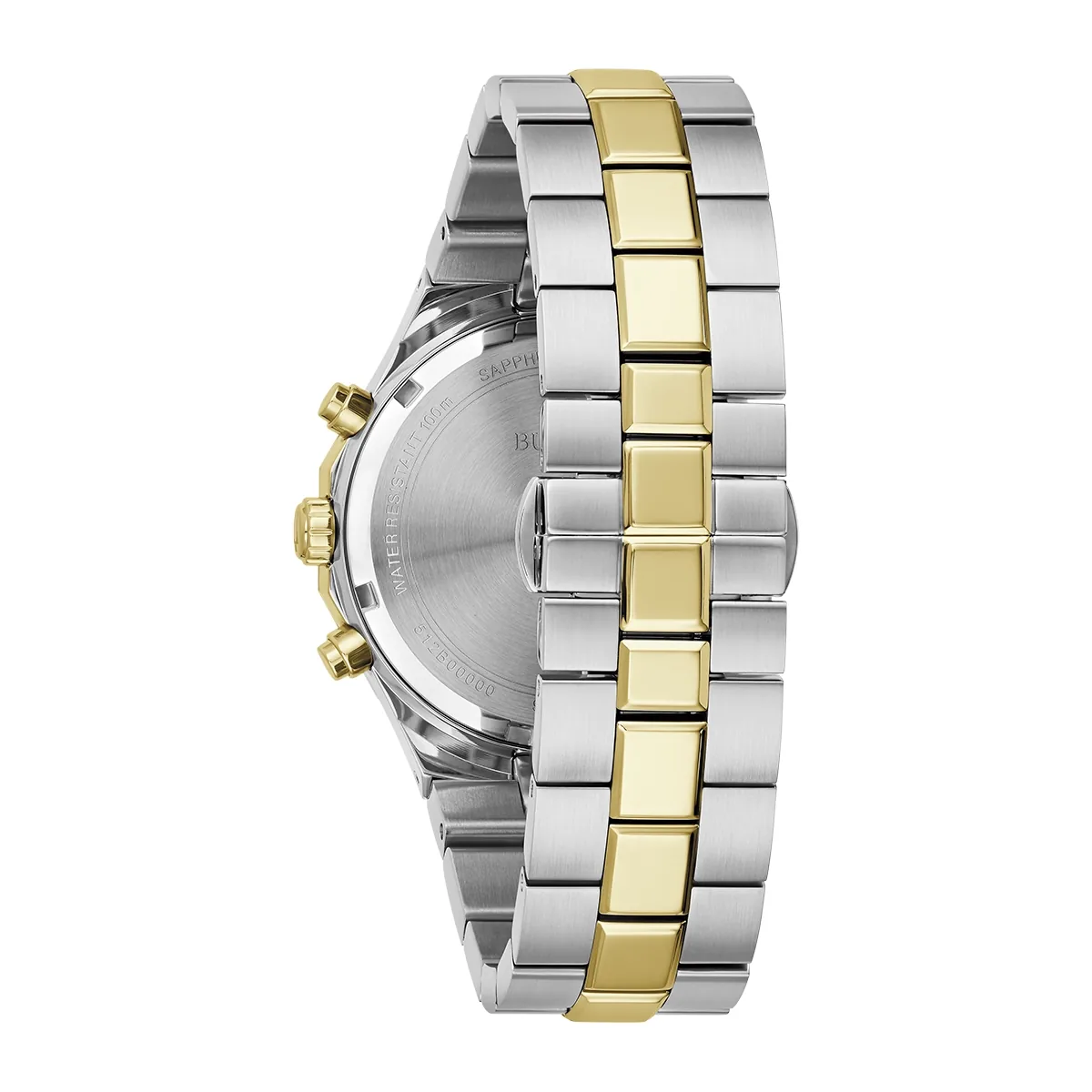 Reloj Bulova análogo, para Hombre, tablero redondo colores blanco y dorado, estilo index, pulso acero colores plateado y dorado, calendario, cronografo