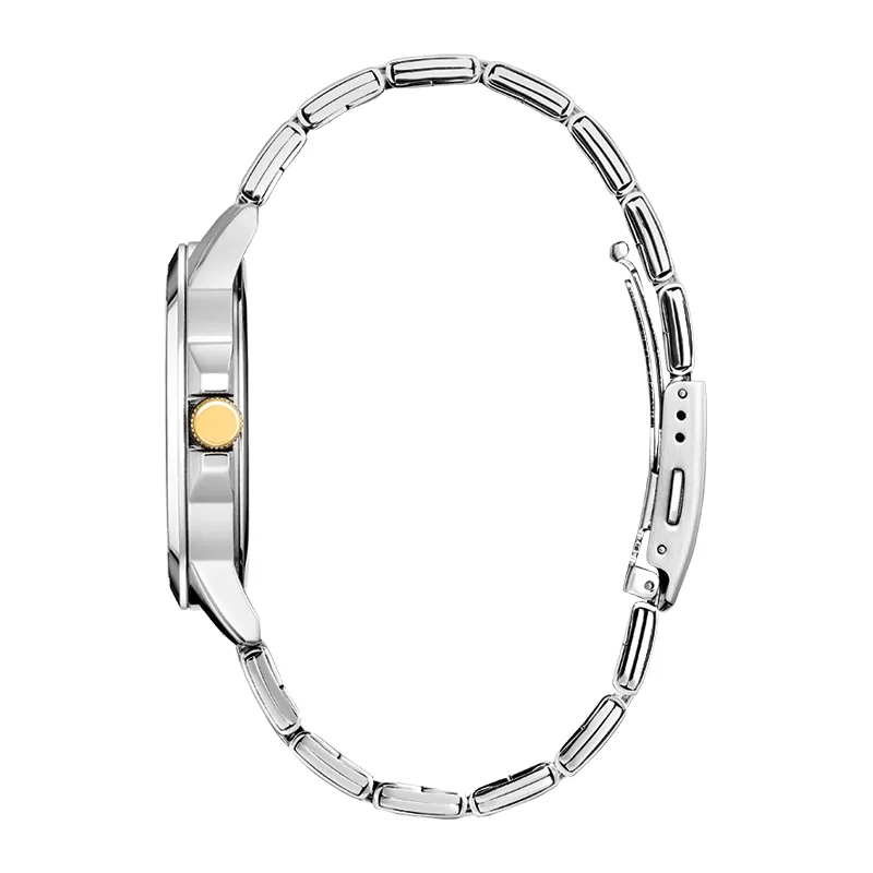 Reloj Citizen analogo, para Hombre, tablero redondo colores plateado y dorado, estilo index, pulso acero colores plateado y dorado, calendario