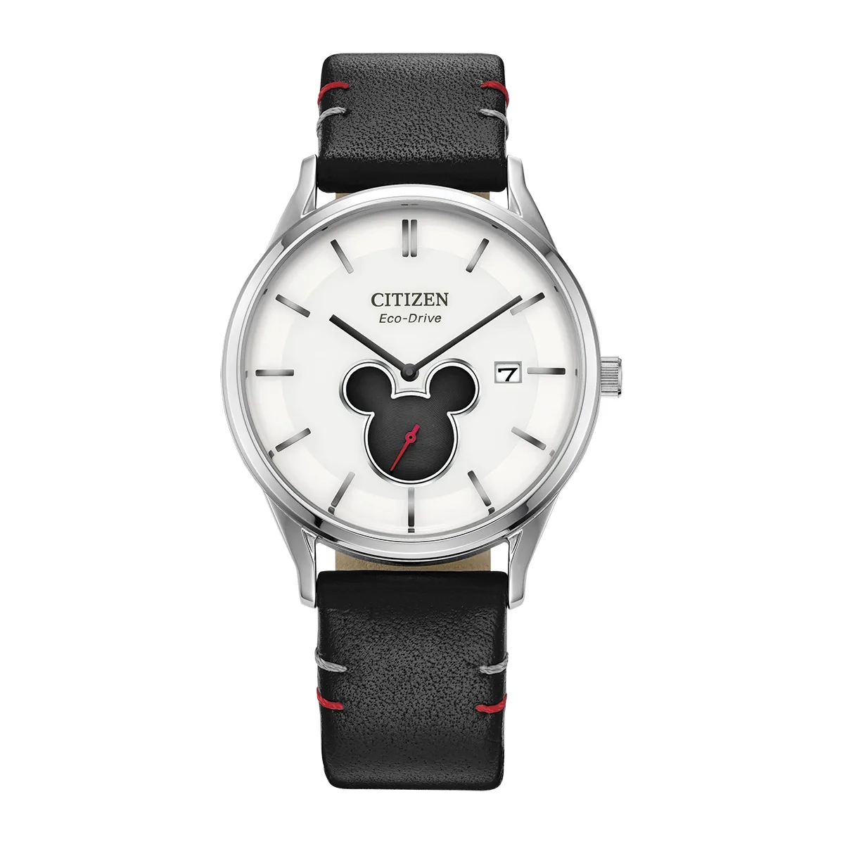 Reloj Citizen análogo, Unisex, tablero redondo colores blanco y negro, estilo index, pulso cuero color negro, calendario