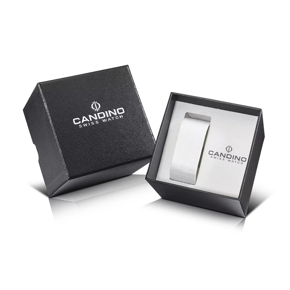 Reloj Candino análogo, para Hombre, tablero redondo color blanco, estilo romanos, pulso cuero color negro, calendario, cronografo