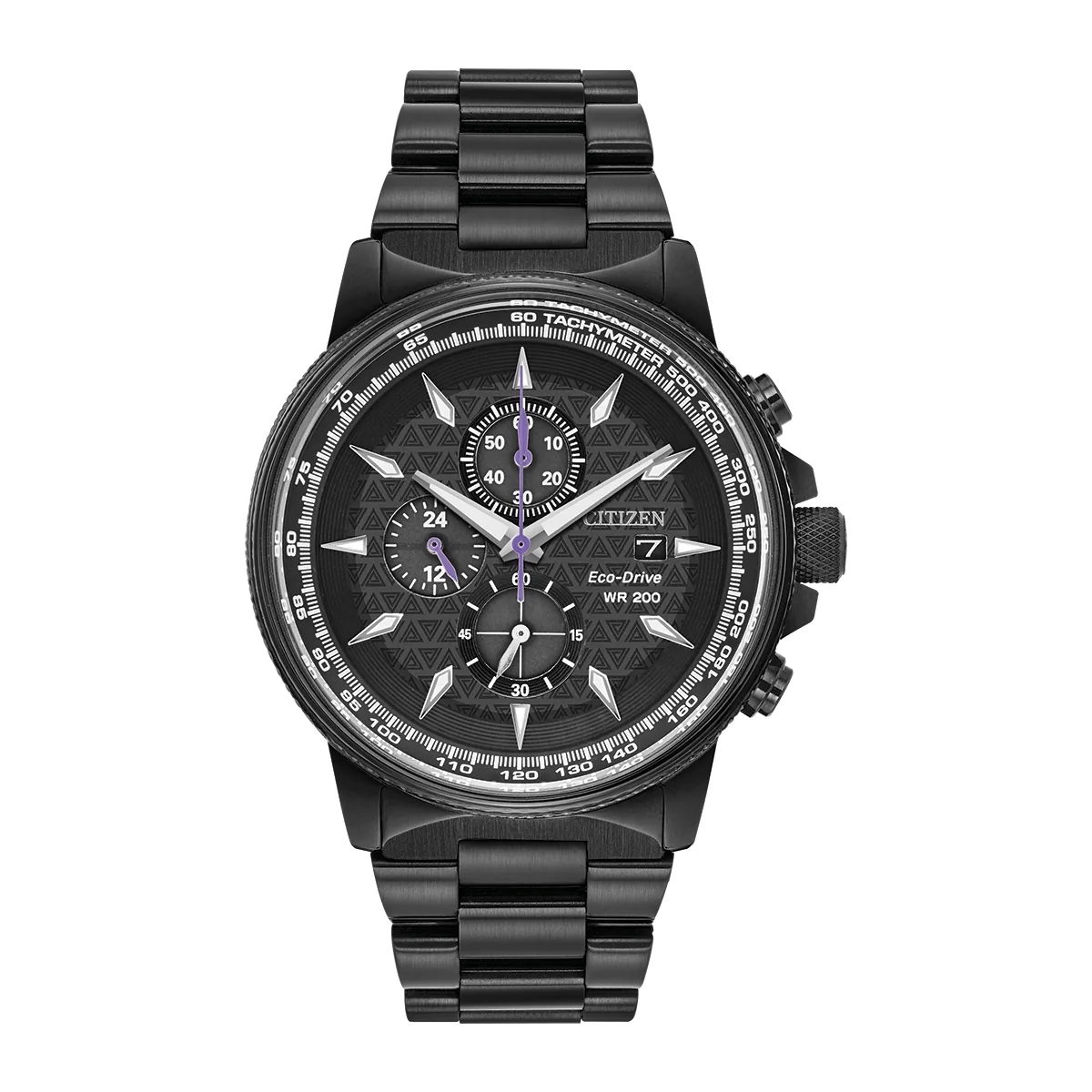 Reloj Citizen análogo, para Hombre, tablero redondo color negro, estilo index, pulso acero color negro, calendario, cronografo