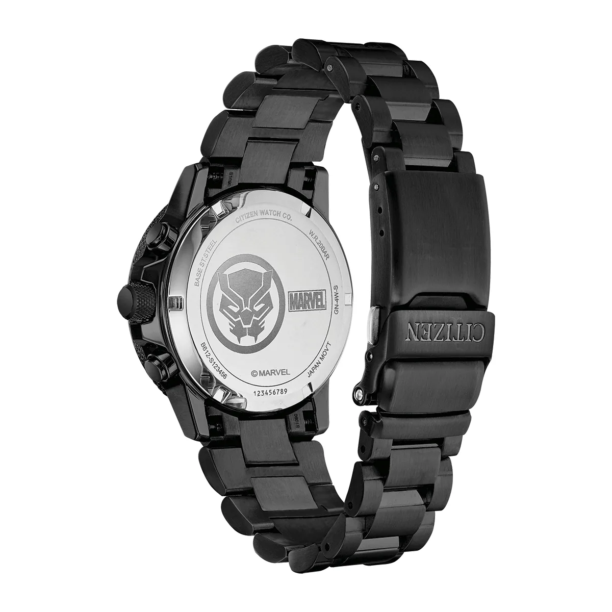 Reloj Citizen análogo, para Hombre, tablero redondo color negro, estilo index, pulso acero color negro, calendario, cronografo