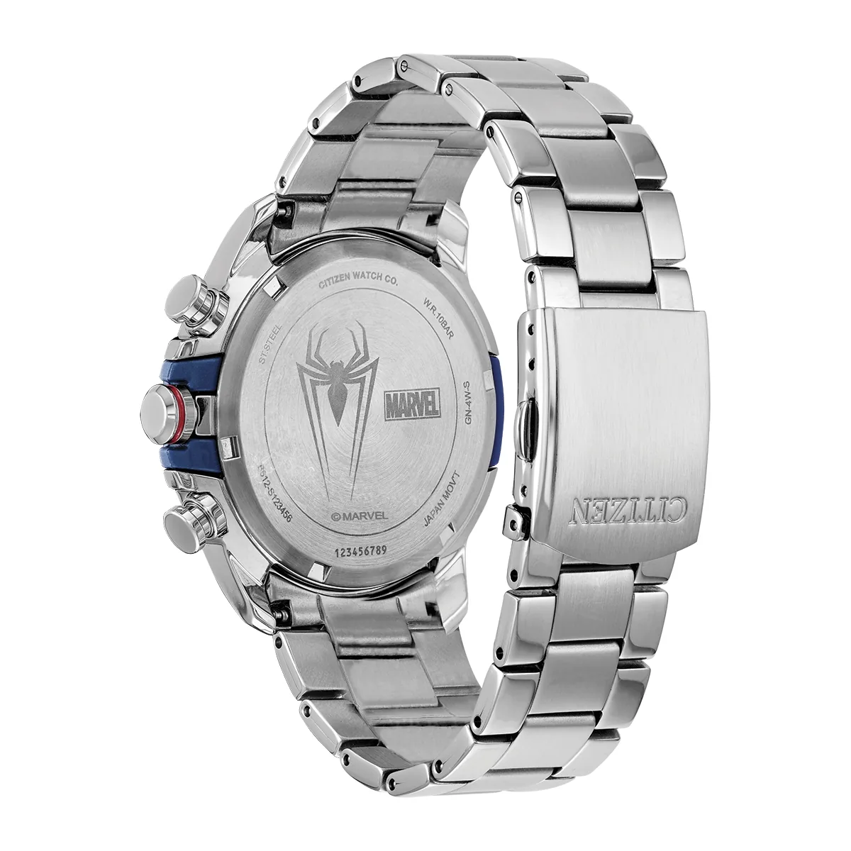 Reloj Citizen análogo, para Hombre, tablero redondo color azul, estilo index, pulso acero color plateado, calendario, cronografo