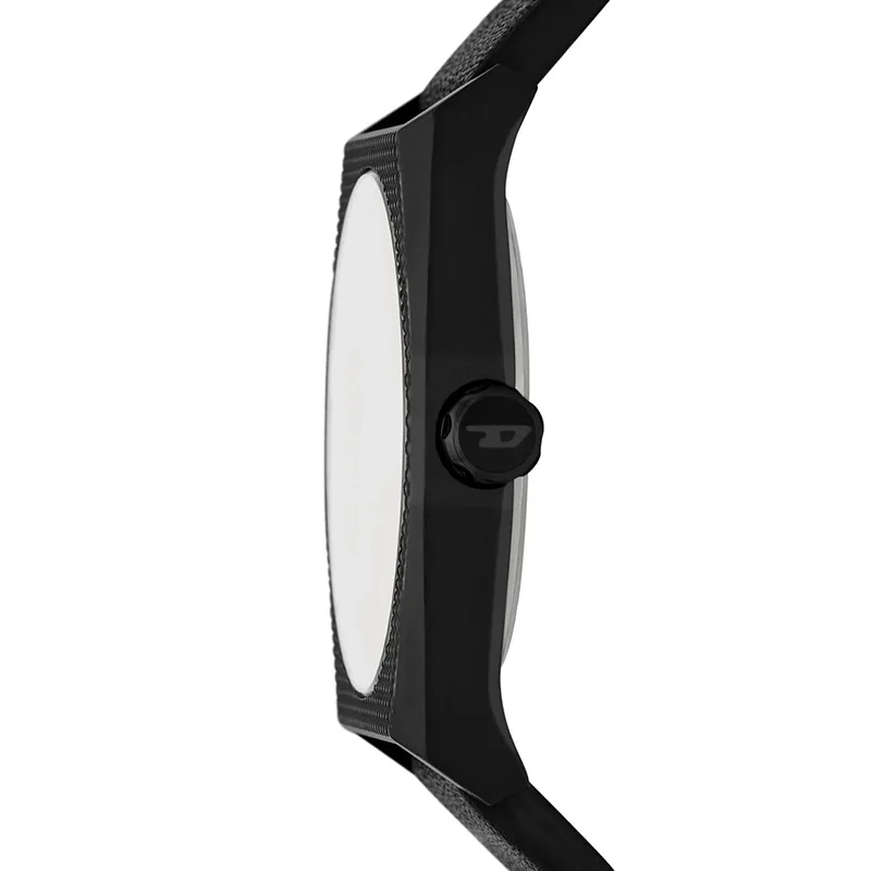 Reloj Diesel analogo, para Hombre, tablero redondo color negro, estilo index + arabigo, pulso cuero color negro