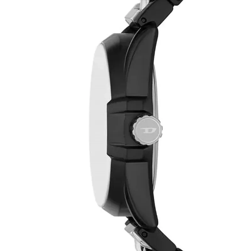 Reloj Diesel analogo, para Hombre, tablero redondo color plateado, estilo index, pulso acero colores negro y plateado, calendario