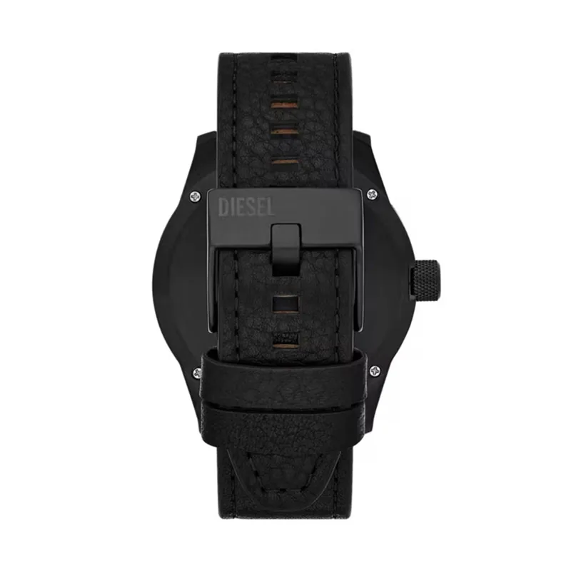 Reloj Diesel analogo, para Hombre, tablero redondo colores negro y rojo, estilo index + arabigo, pulso cuero color negro