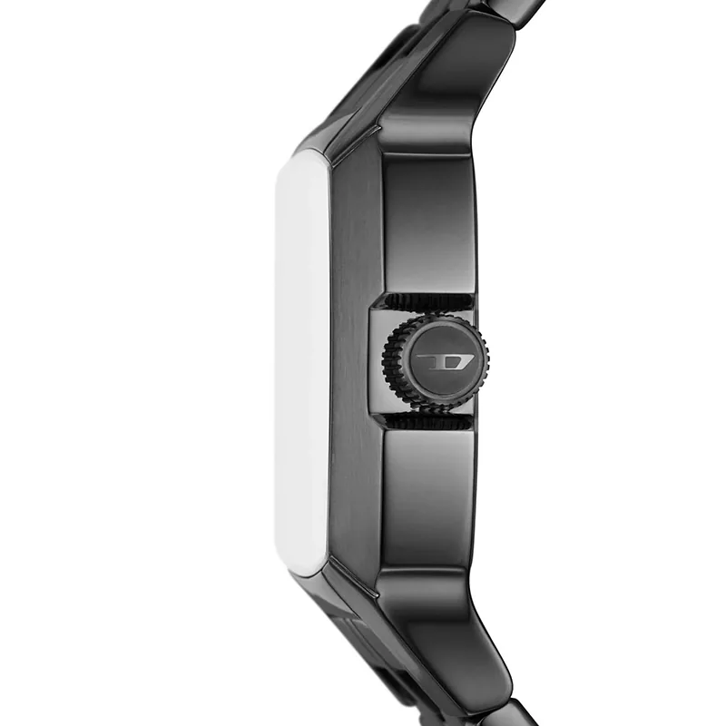 Reloj Diesel analogo, para Hombre, tablero cuadrado color gris, estilo index + arabigo, pulso acero color gris