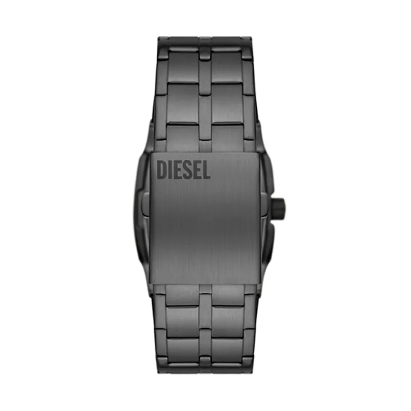 Reloj Diesel analogo, para Hombre, tablero cuadrado color gris, estilo index + arabigo, pulso acero color gris
