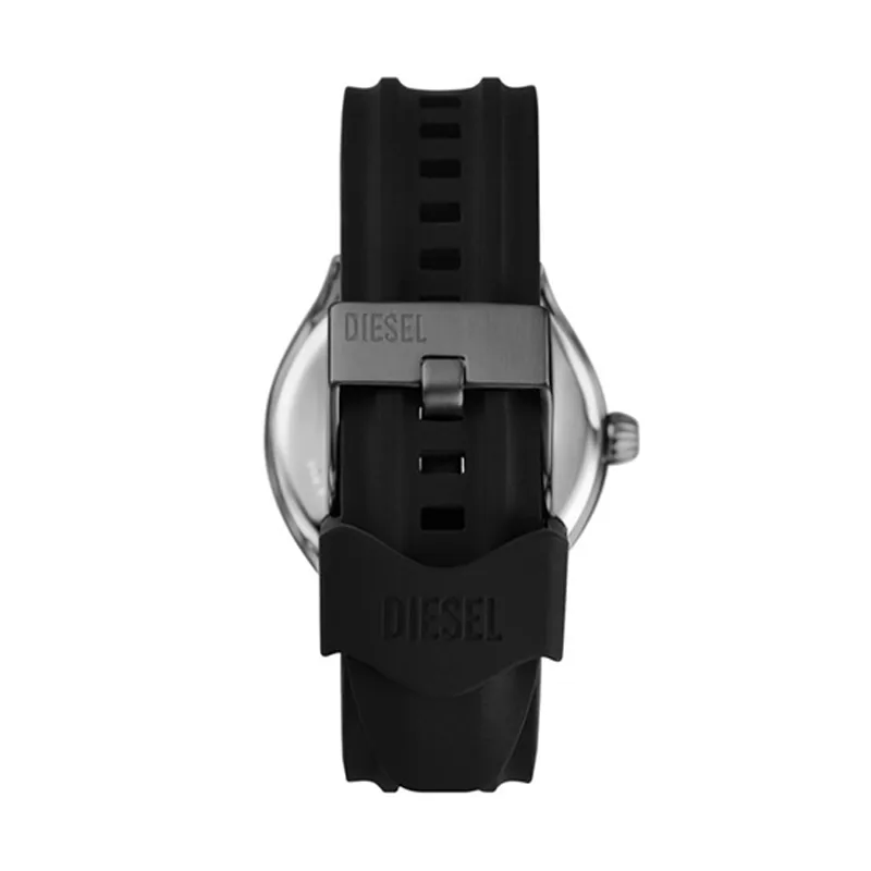 Reloj Diesel analogo, para Hombre, tablero redondo color amarillo, estilo index, pulso silicona color negro