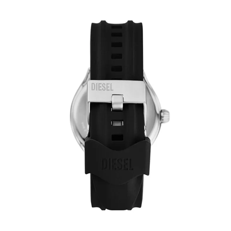 Reloj Diesel analogo, para Hombre, tablero redondo color rojo, estilo index, pulso silicona color negro
