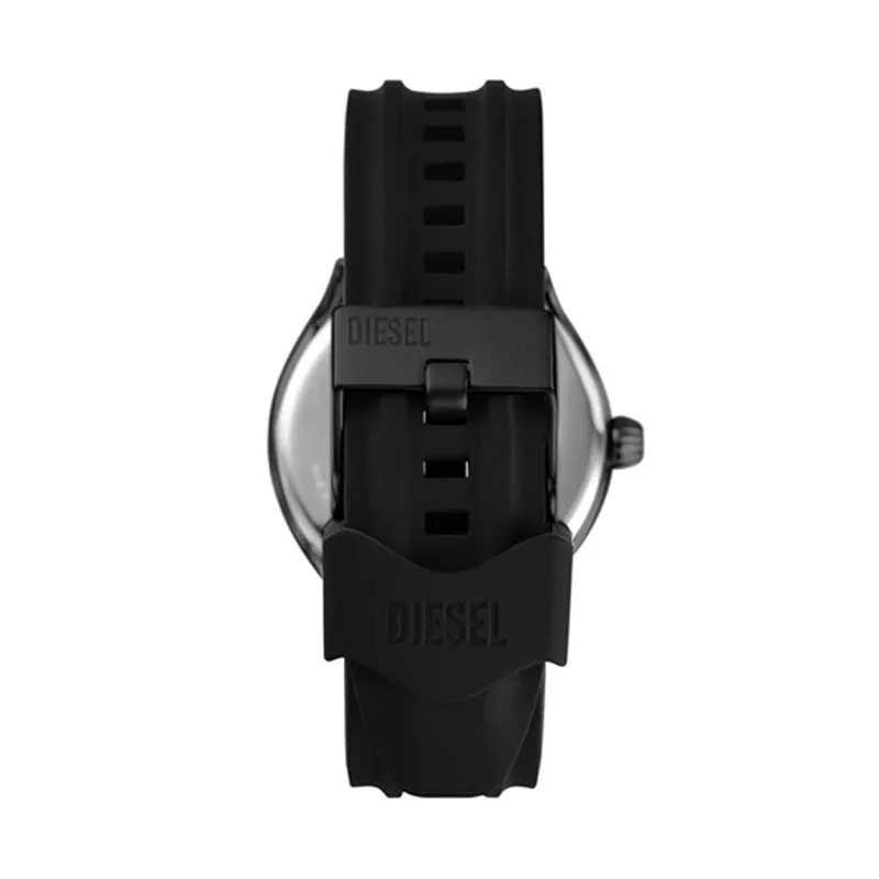 Reloj Diesel analogo, para Hombre, tablero redondo color azul, estilo index, pulso silicona color negro