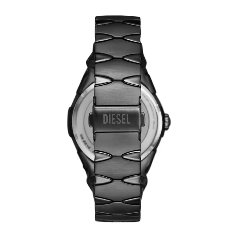 Reloj Diesel analogo, para Hombre, tablero redondo colores gris y negro, estilo index, pulso acero color negro