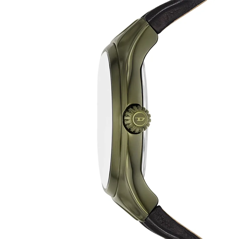 Reloj Diesel analogo, para Hombre, tablero redondo color verde, estilo index, pulso cuero color negro