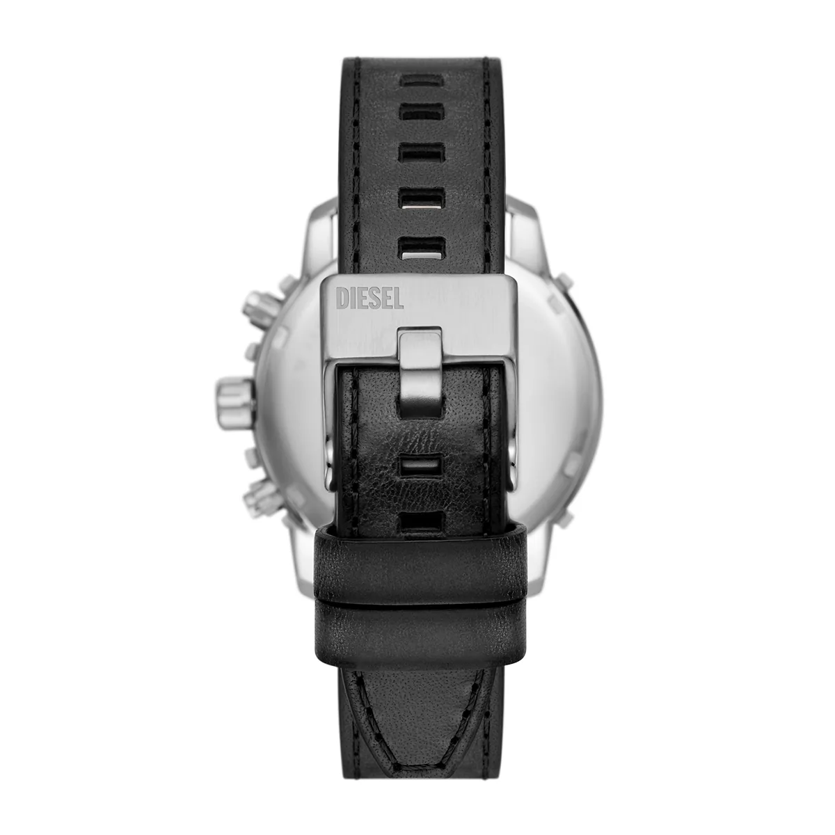 Reloj Diesel analogo, para Hombre, tablero redondo color negro, estilo index, pulso cuero color negro, calendario, cronografo