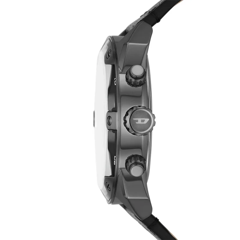 Reloj Diesel analogo, para Hombre, tablero redondo color verde, estilo index + arabigo, pulso cuero color negro, calendario, cronografo