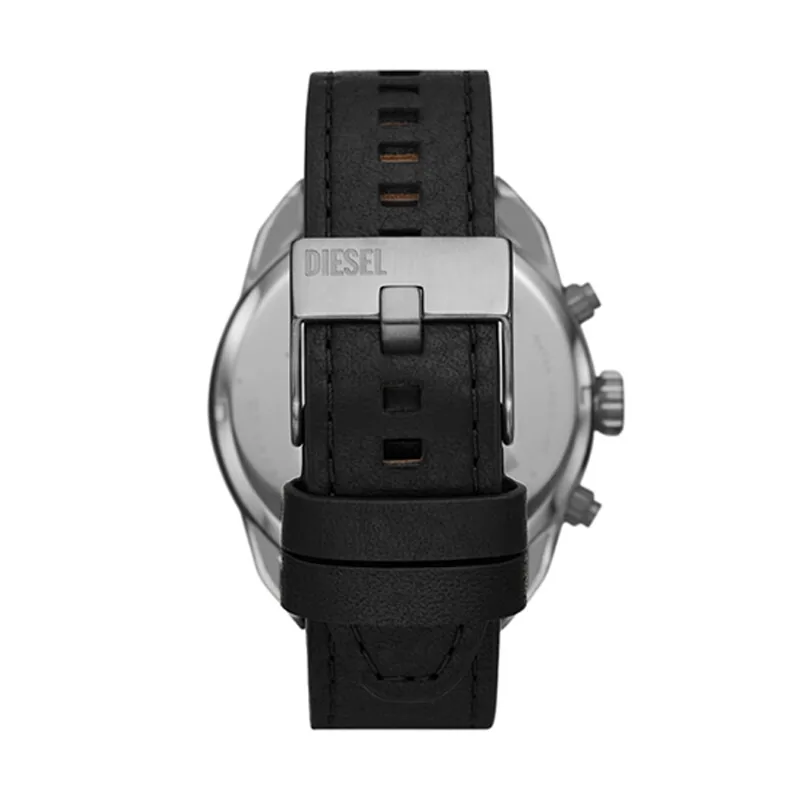 Reloj Diesel analogo, para Hombre, tablero redondo color verde, estilo index + arabigo, pulso cuero color negro, calendario, cronografo