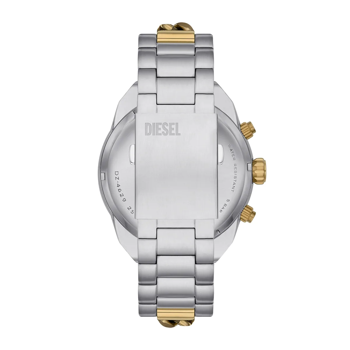 Reloj Diesel analogo, para Hombre, tablero redondo colores plateado y dorado, estilo index + arabigo, pulso acero colores plateado y dorado, calendario, cronografo