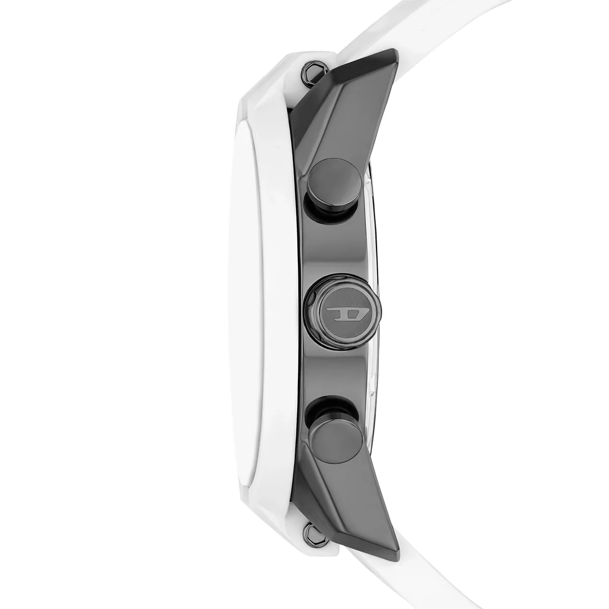 Reloj Diesel analogo, para Hombre, tablero redondo color gris, estilo index, pulso silicona color blanco, calendario, cronografo