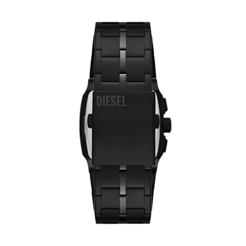 Reloj Diesel analogo, para Hombre, tablero cuadrado color negro, estilo index + arabigo, pulso acero color negro, calendario