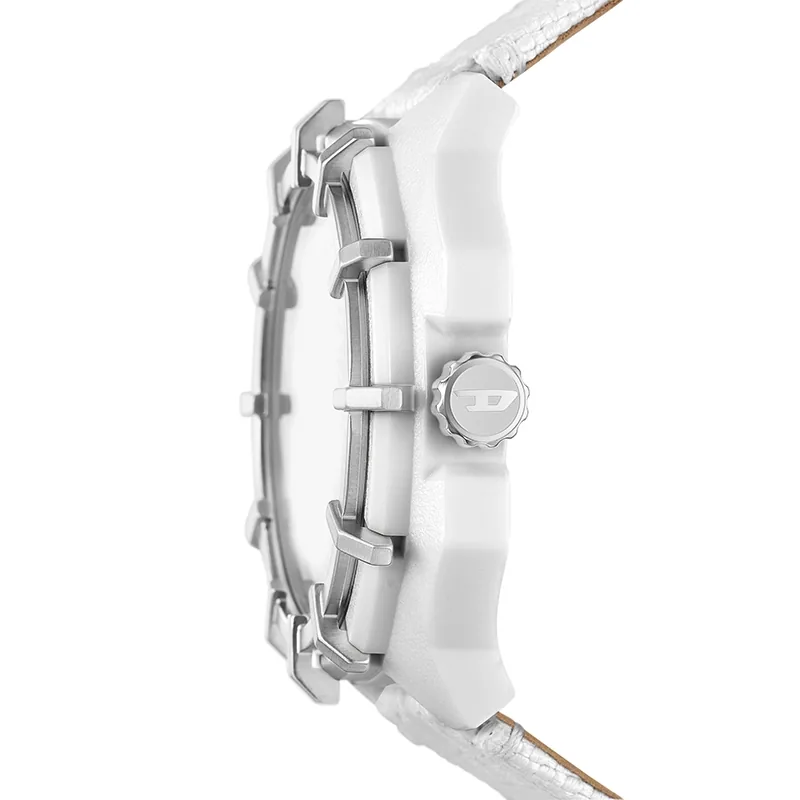 Reloj Diesel analogo, para Hombre, tablero redondo colores blanco y negro, estilo index + arabigo, pulso lona color blanco