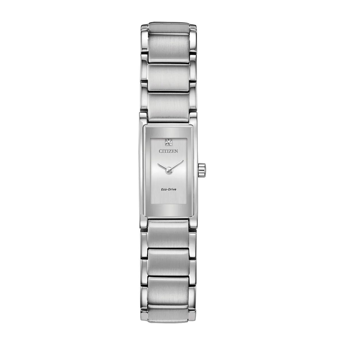 Reloj Citizen analogo, para Dama, tablero rectangular color blanco, estilo puntos, pulso acero color plateado