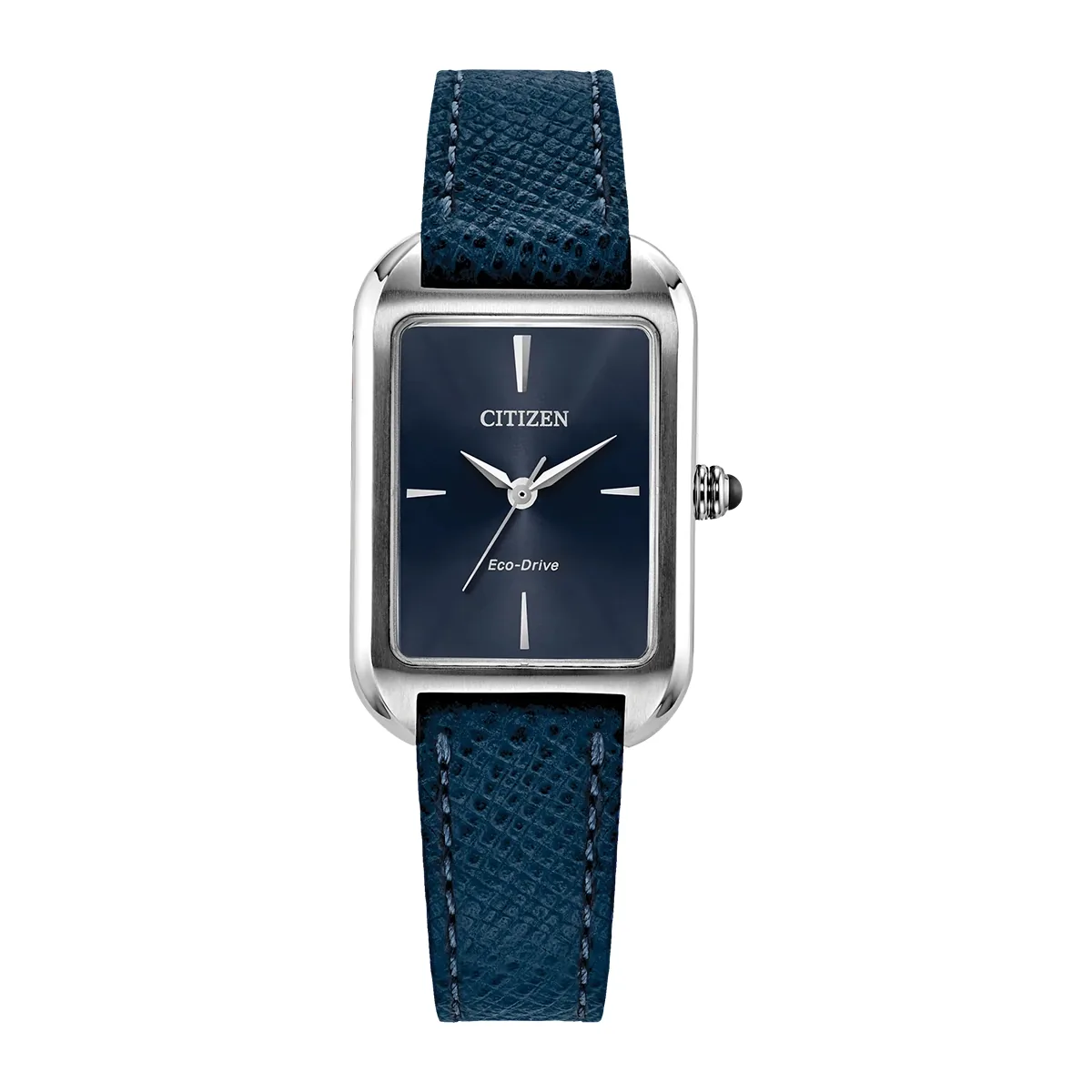Reloj Citizen análogo, para Dama, tablero rectangular color azul, estilo index, pulso cuero color azul