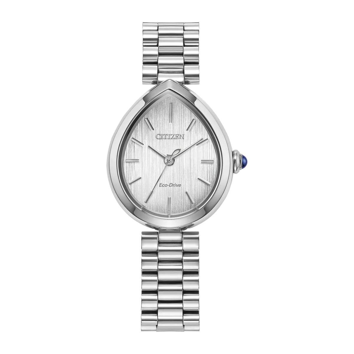 Reloj Citizen análogo, para Dama, tablero ovalado colores azul y plateado, estilo index, pulso acero color plateado