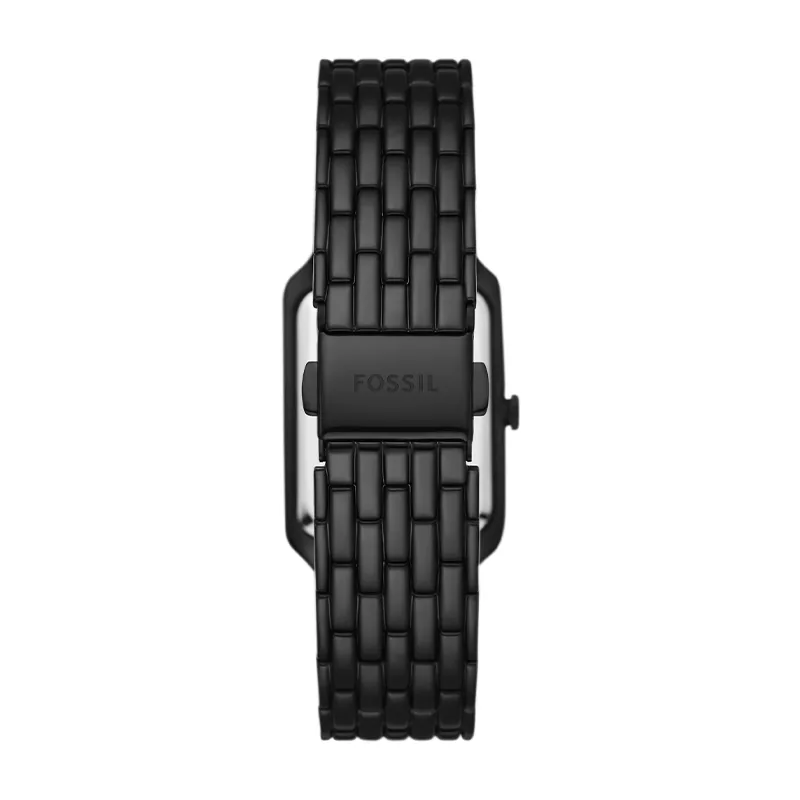 Reloj Fossil analogo, para Dama, tablero rectangular color multi, estilo romanos, pulso acero color negro, calendario