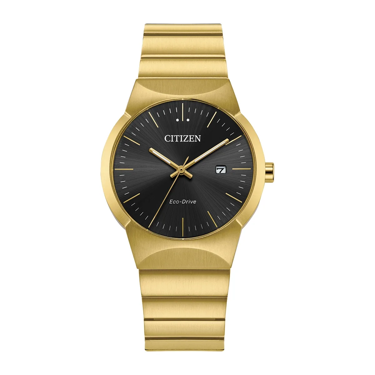 Reloj Citizen analogo, para Dama, tablero redondo color negro, estilo index, pulso acero color dorado, calendario