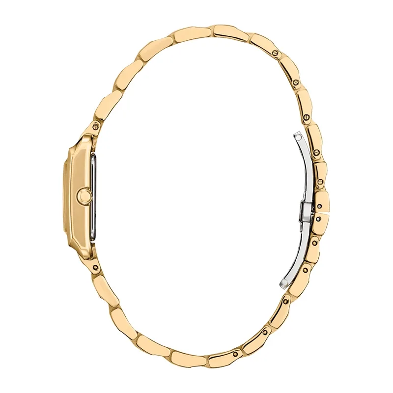 Reloj Citizen analogo, para Dama, tablero cuadrado color blanco, estilo index + arabigo, pulso acero color dorado