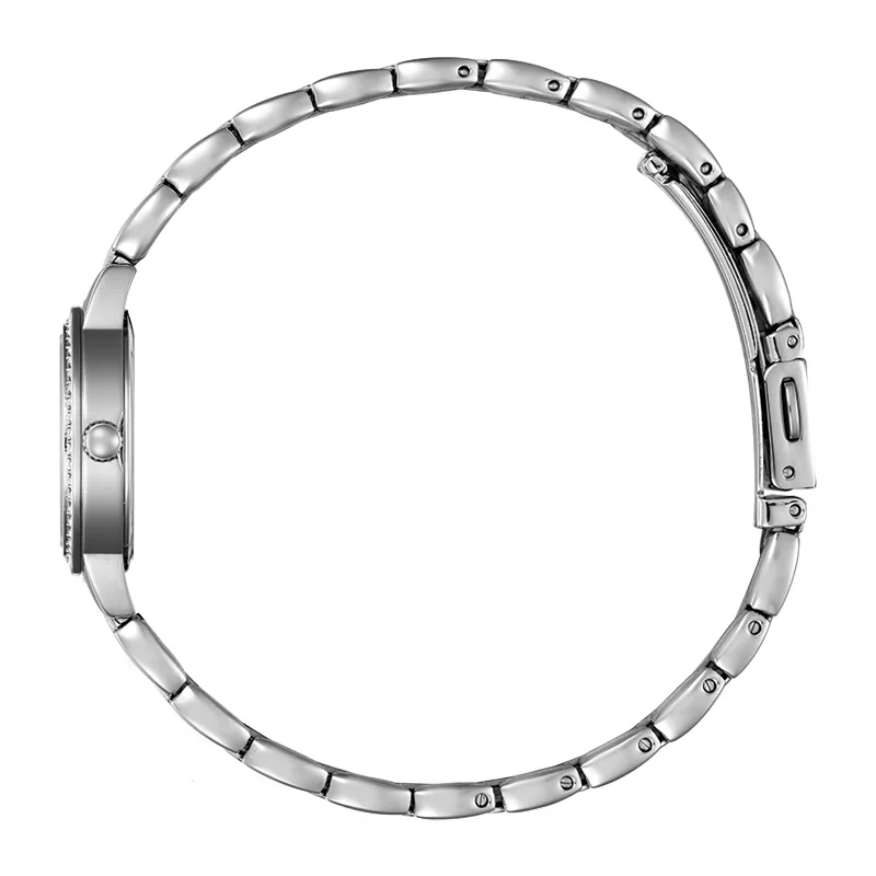 Reloj Citizen analogo, para Dama, tablero redondo color blanco, estilo index, pulso acero color plateado