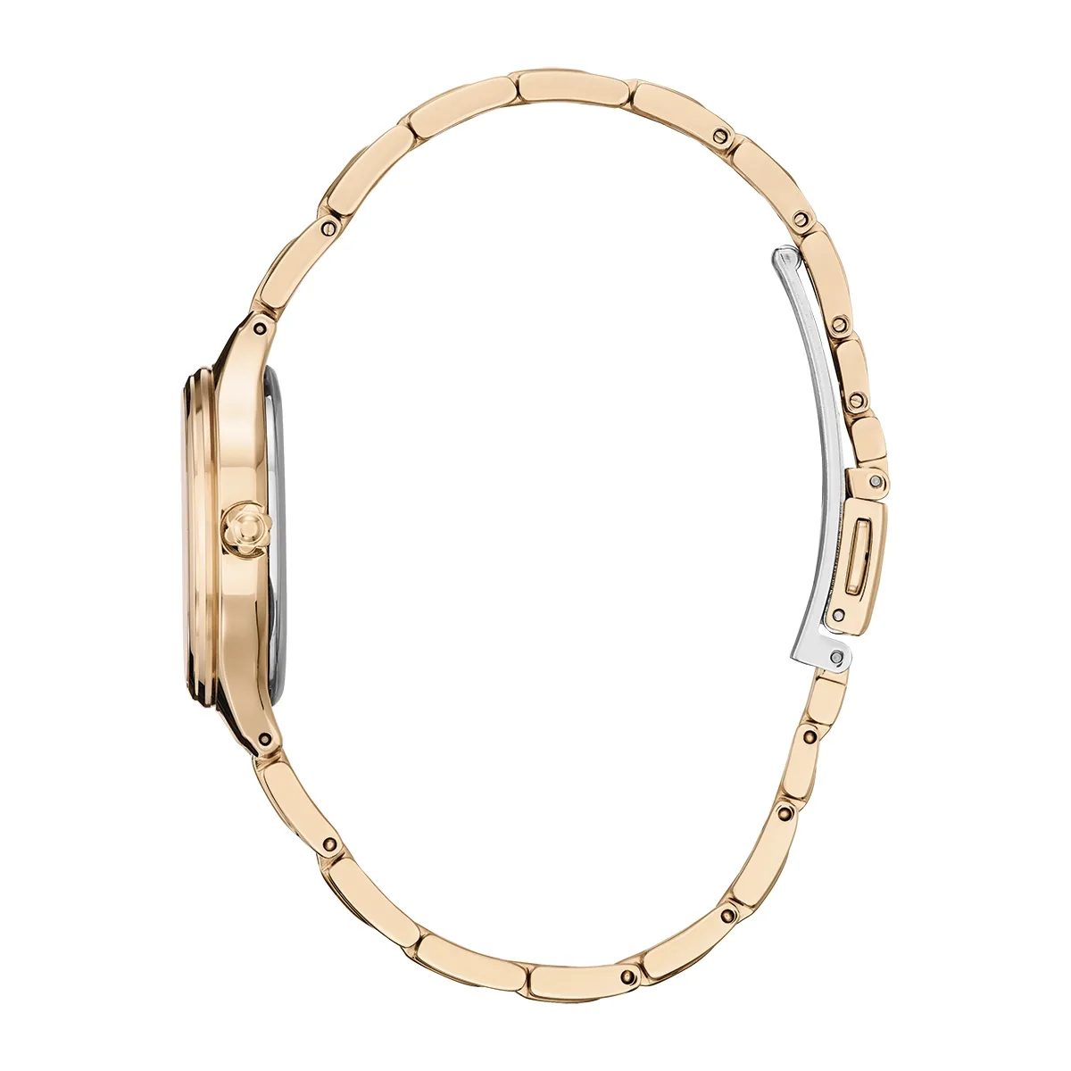 Reloj Citizen análogo, para Dama, tablero redondo color blanco, estilo arábigos, pulso acero color rosa