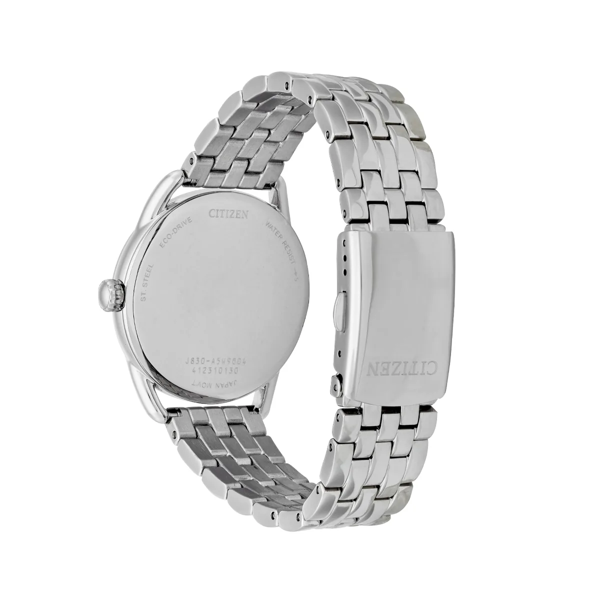 Reloj Citizen analogo, para Dama, tablero redondo color blanco, estilo puntos, pulso acero color plateado