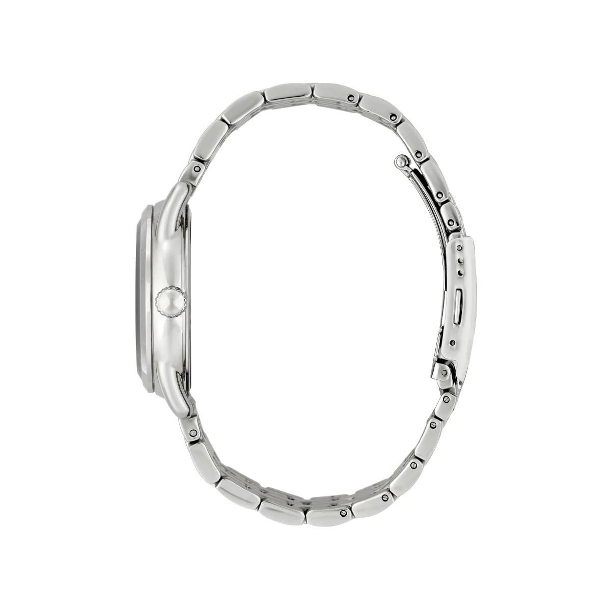 Reloj Citizen analogo, para Dama, tablero redondo color blanco, estilo puntos, pulso acero color plateado