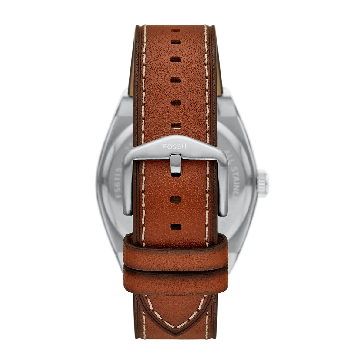 Reloj Fossil análogo, para Hombre, tablero redondo color azul, estilo index, pulso cuero color café, calendario