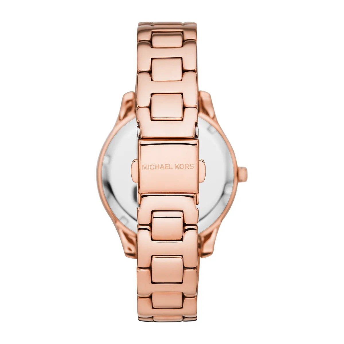 Reloj Mkors analogo, para Dama, tablero redondo color rosa, estilo index, pulso acero color rosa