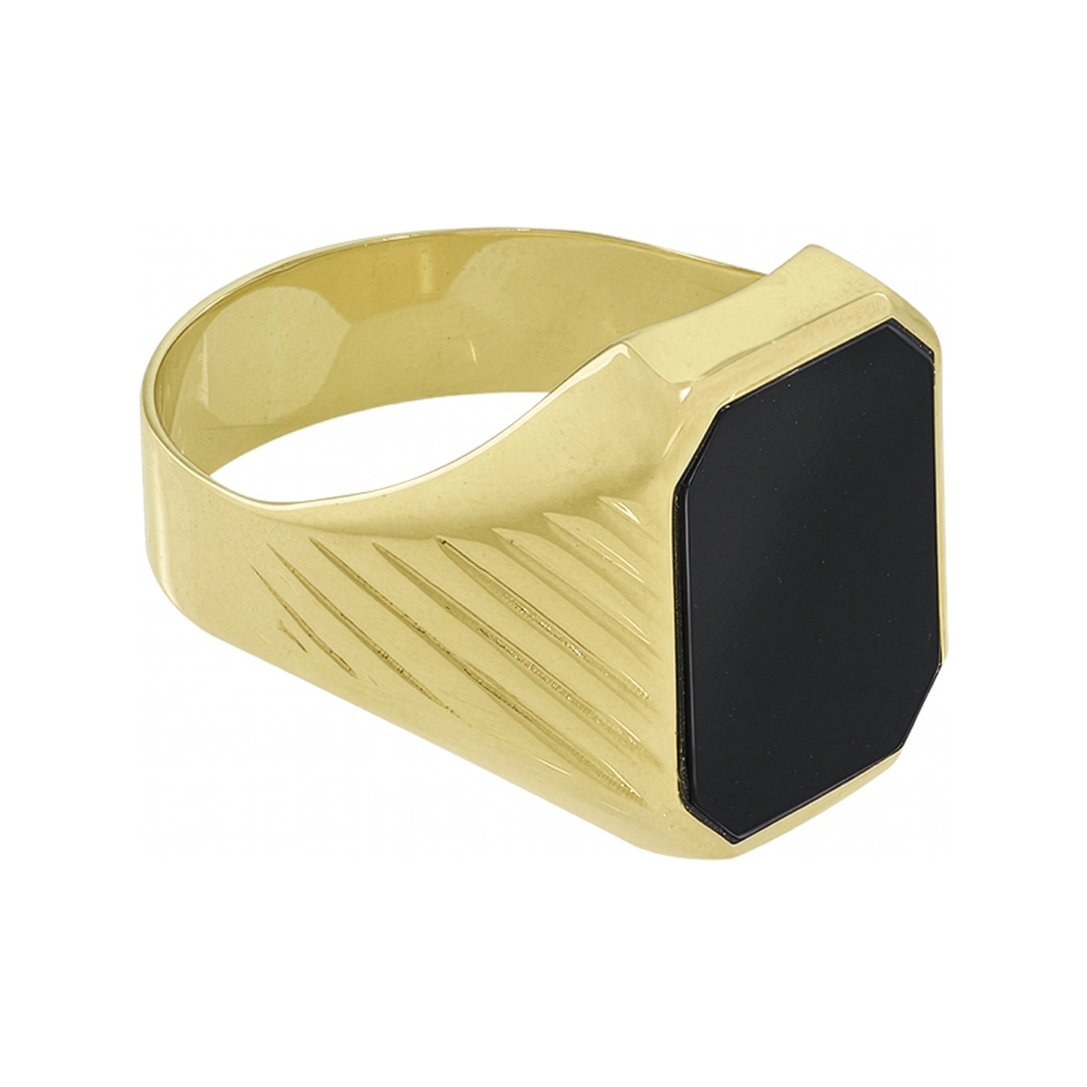 Anillo en oro amarillo de 18 Kilates con visos, con ónix central