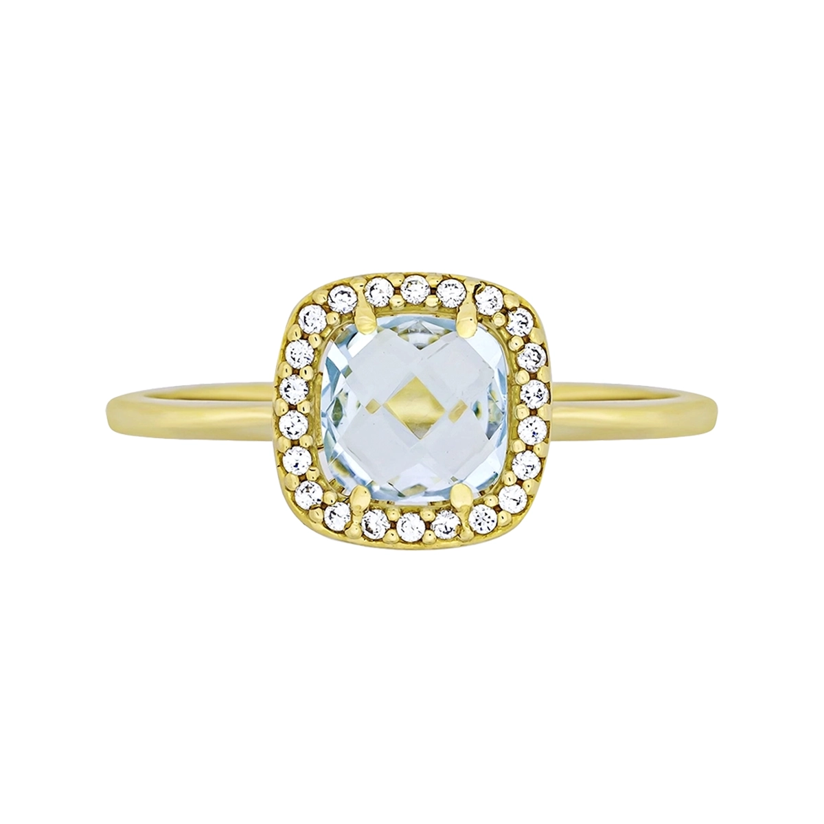 Anillo en oro amarillo de 18 Kilates, con topacio central y decoración en zircones